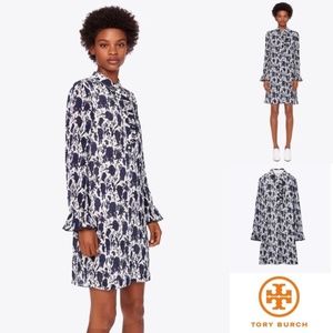 Tory Burch Livia Floral Pleated Ruffle Dress 14